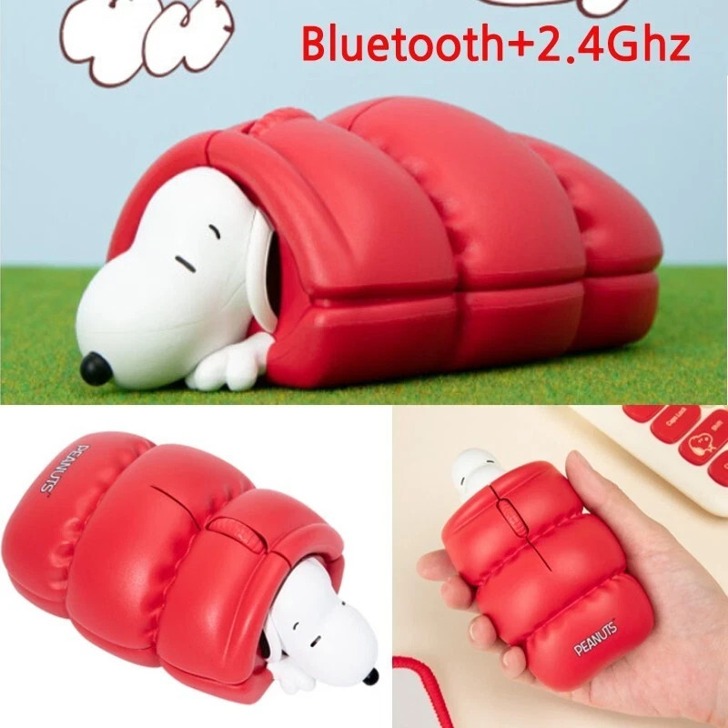 Official Peanuts Snoopy Figure Wireless Mouse Bluetooth Dual Mode Red New