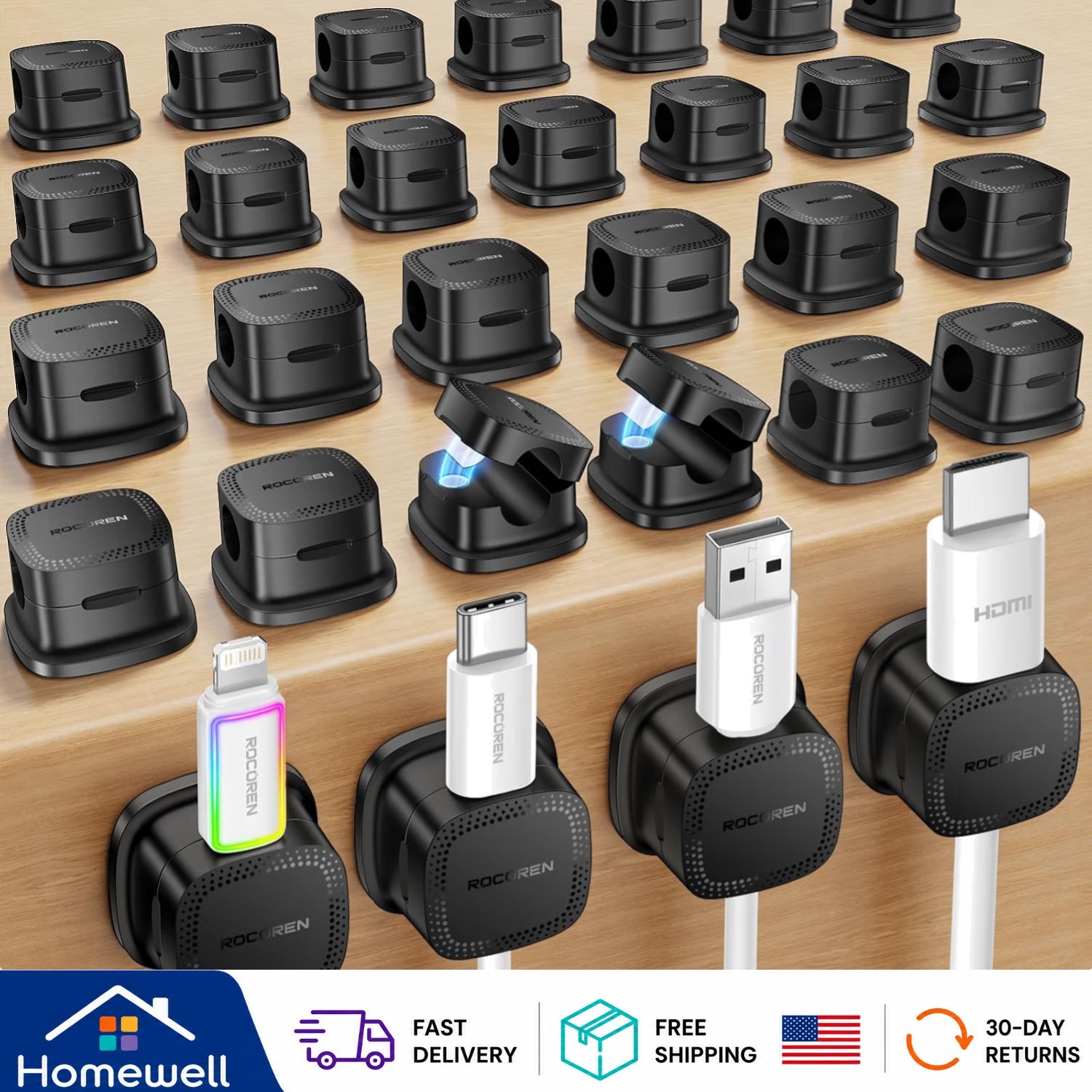 Versatile 30-Pack Magnetic Adjustable Cable Clips for Home & Office Organization