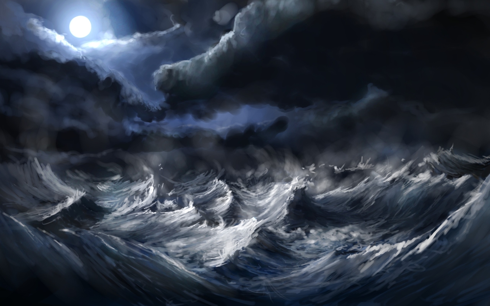 Landscape  art nature clouds sea waves storm moon rays Custom Gaming Mat Desk