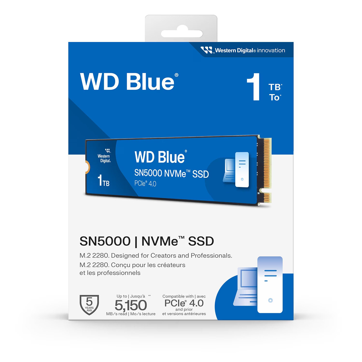 Western Digital WD Blue SN5000 1TB NVMe PCIe Gen4 Internal SSD 5150MB/s M.2