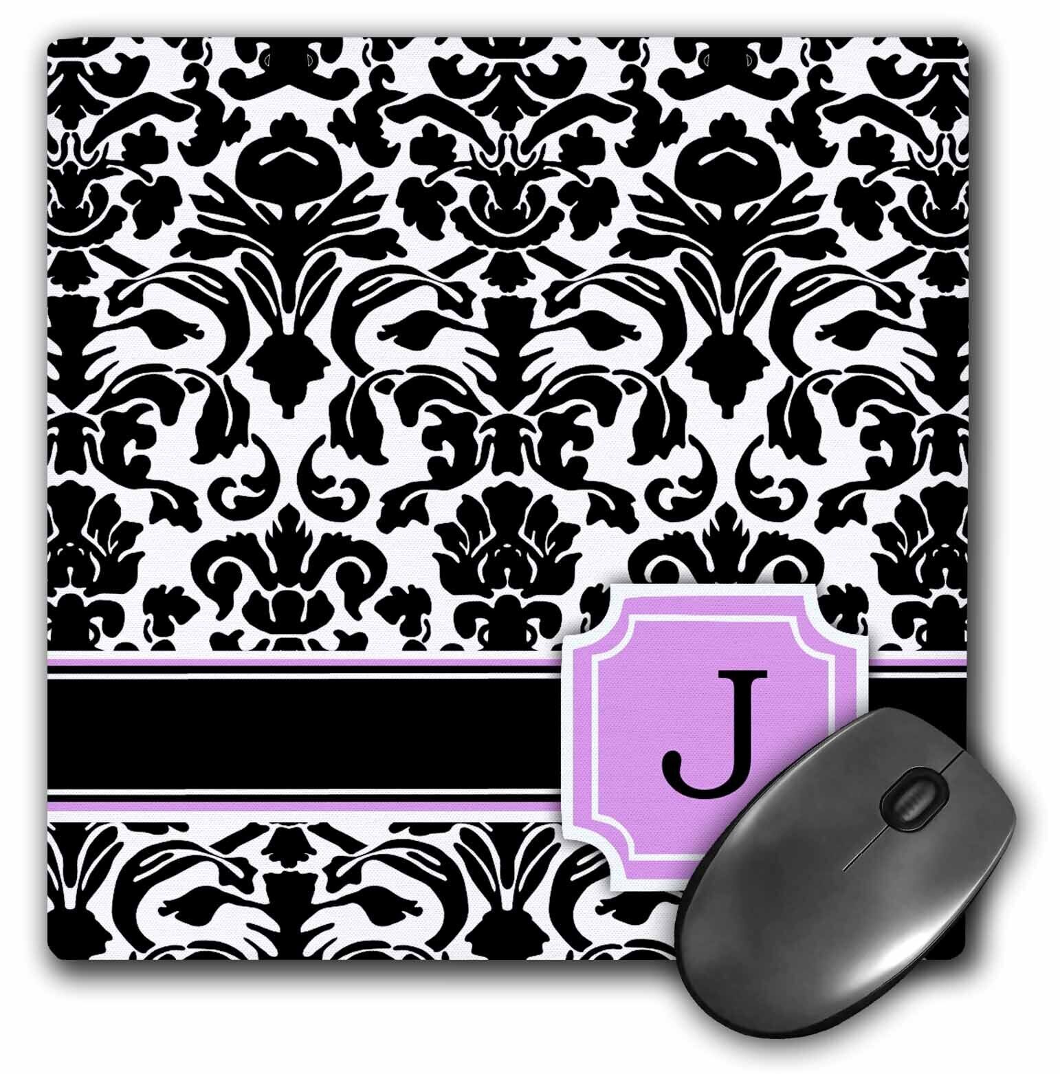 3dRose Personal initial J monogrammed pink black and white damask pattern girly