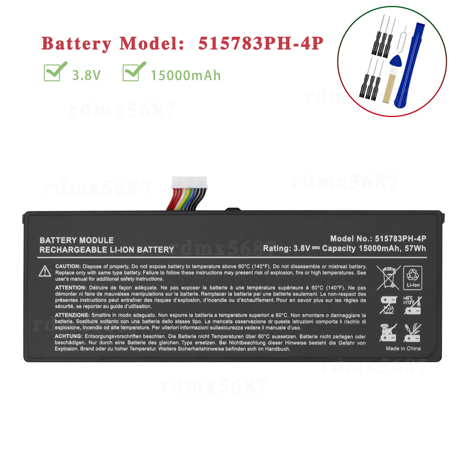 15000mAh 515783PH-4P Battery for AUTEL MaxiCOM MK908 MK908P MaxiSys Pro Elite