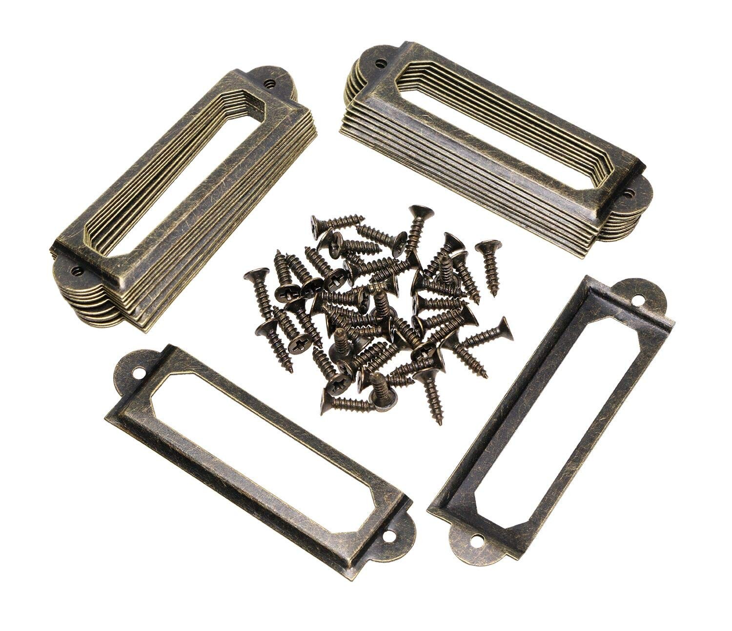 Office Library File Drawer Tag Frame Label Holder Pull Handle 20Pcs, Bronze