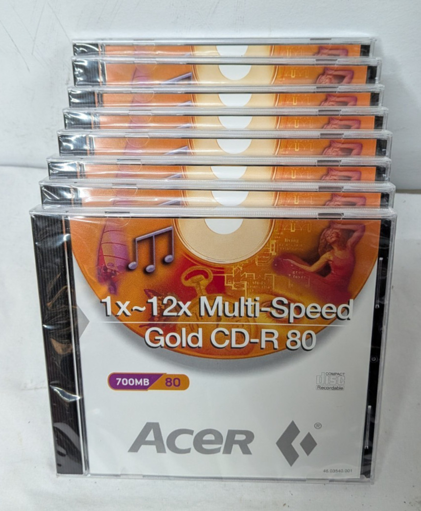 Lot of 8 Acer 1X-12X Multi-Speed Gold CD-R 80, 700MB/80 -New/Sealed