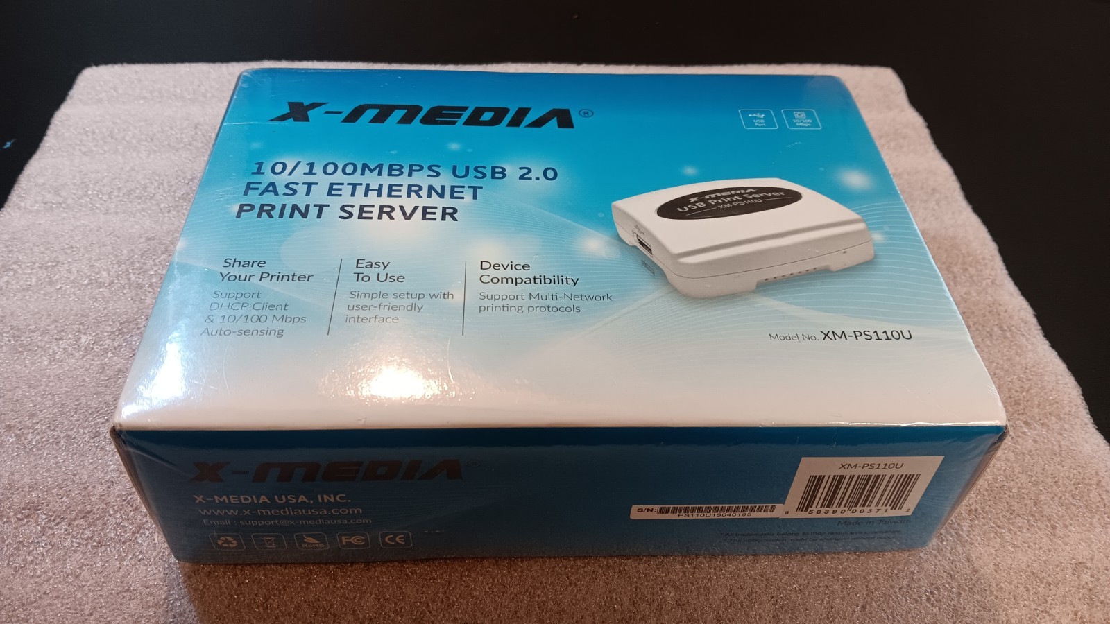 XM-PS110U 1-Port 10/100Mbps Fast Ethernet USB Print Server, USB 2.0 Port Network