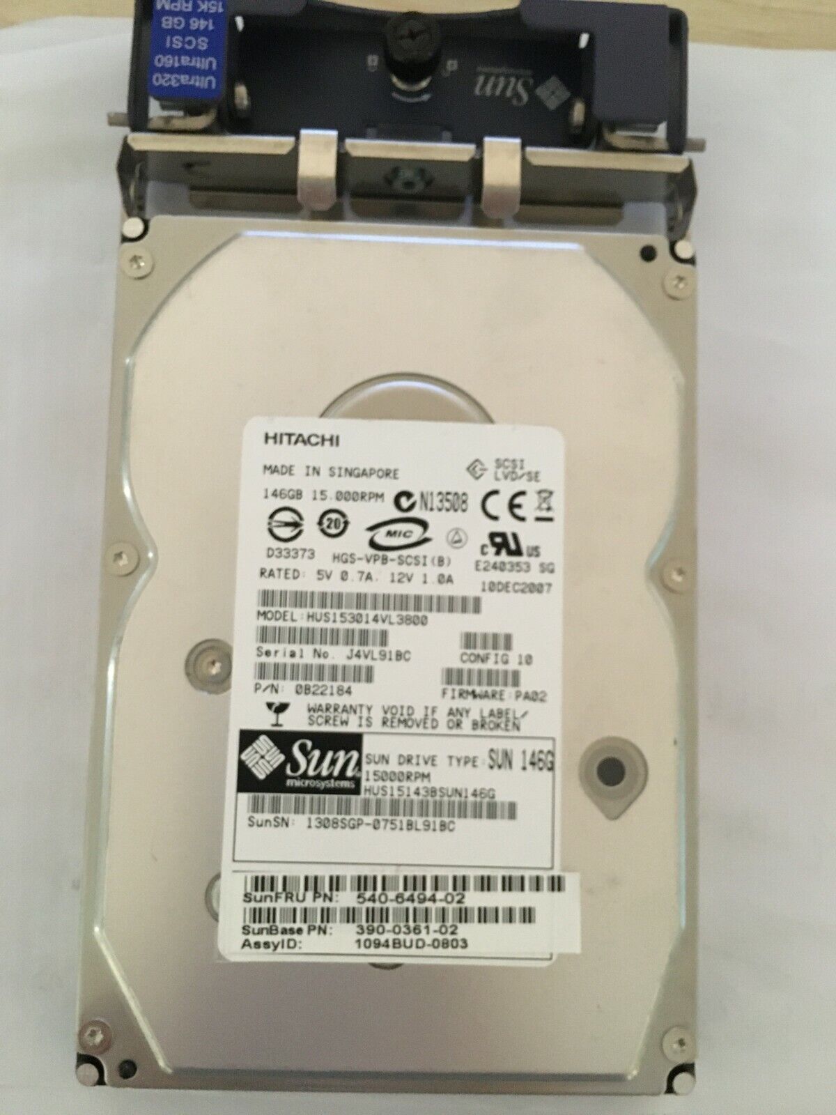 Sun 540-6494 （390-0361） 146.8GB - 15000 RPM, Disk Assembly 