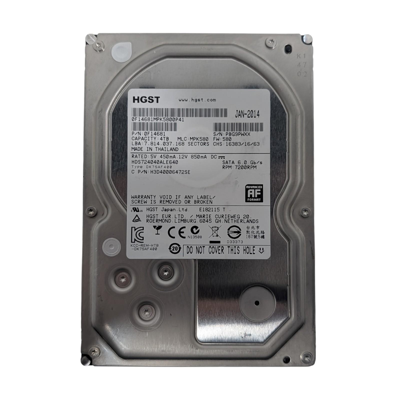 HGST HDS724040ALE640 4TB MLC: MPK580 THAILAND JAN 2014- 0F14681
