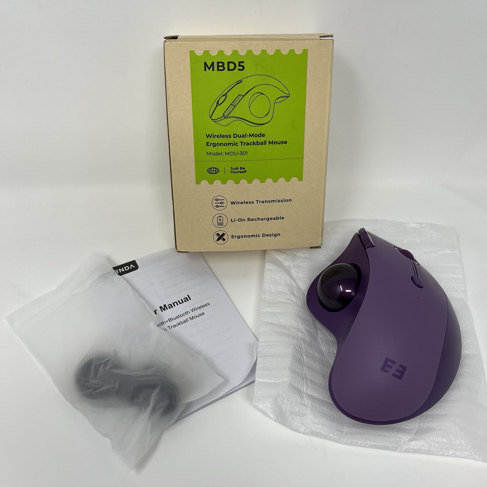 Seenda MOU-301 Ergonomic Wireless Trackball Mouse Bluetooth 2.4G Purple MBD5