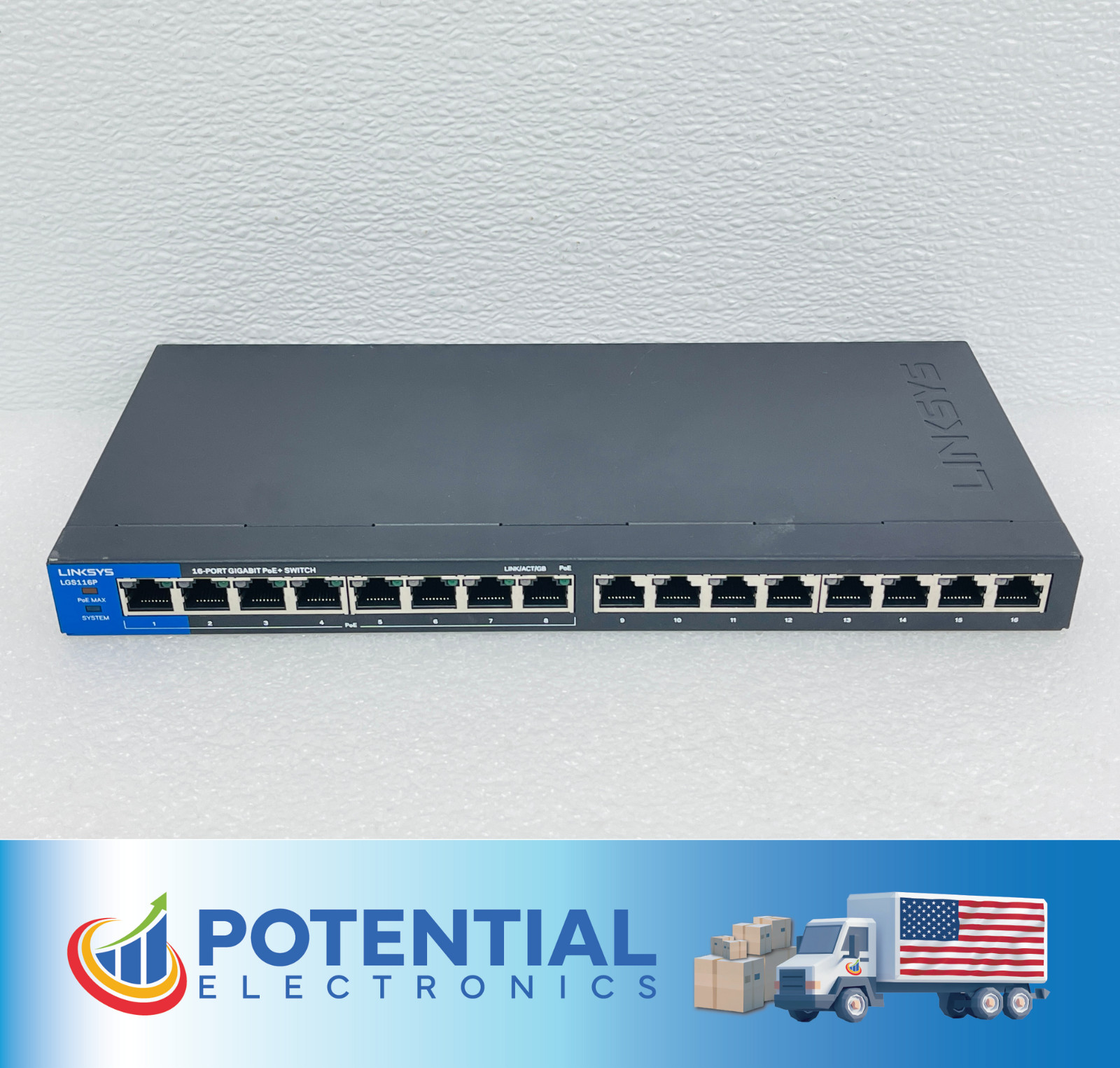 Linksys LGS116PV2 Black 8-Port Desktop Gigabit PoE+ Switch (No Power Adapter)