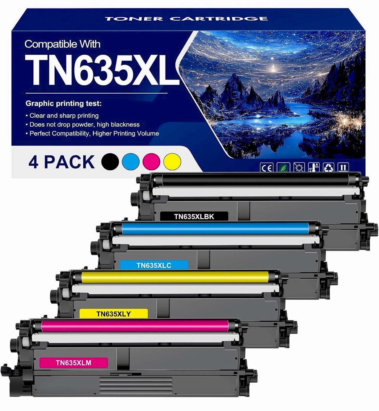 Toner Bank TN635XL High Yield Laser Toner 4-Pack for Brother HL-L8430CDW & More