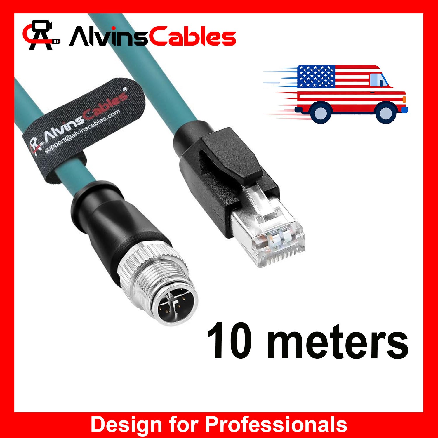 M12 X-Coded 8 Pin to RJ45 Ethernet Cable Cat6a for Cognex Industrial Camera 10M