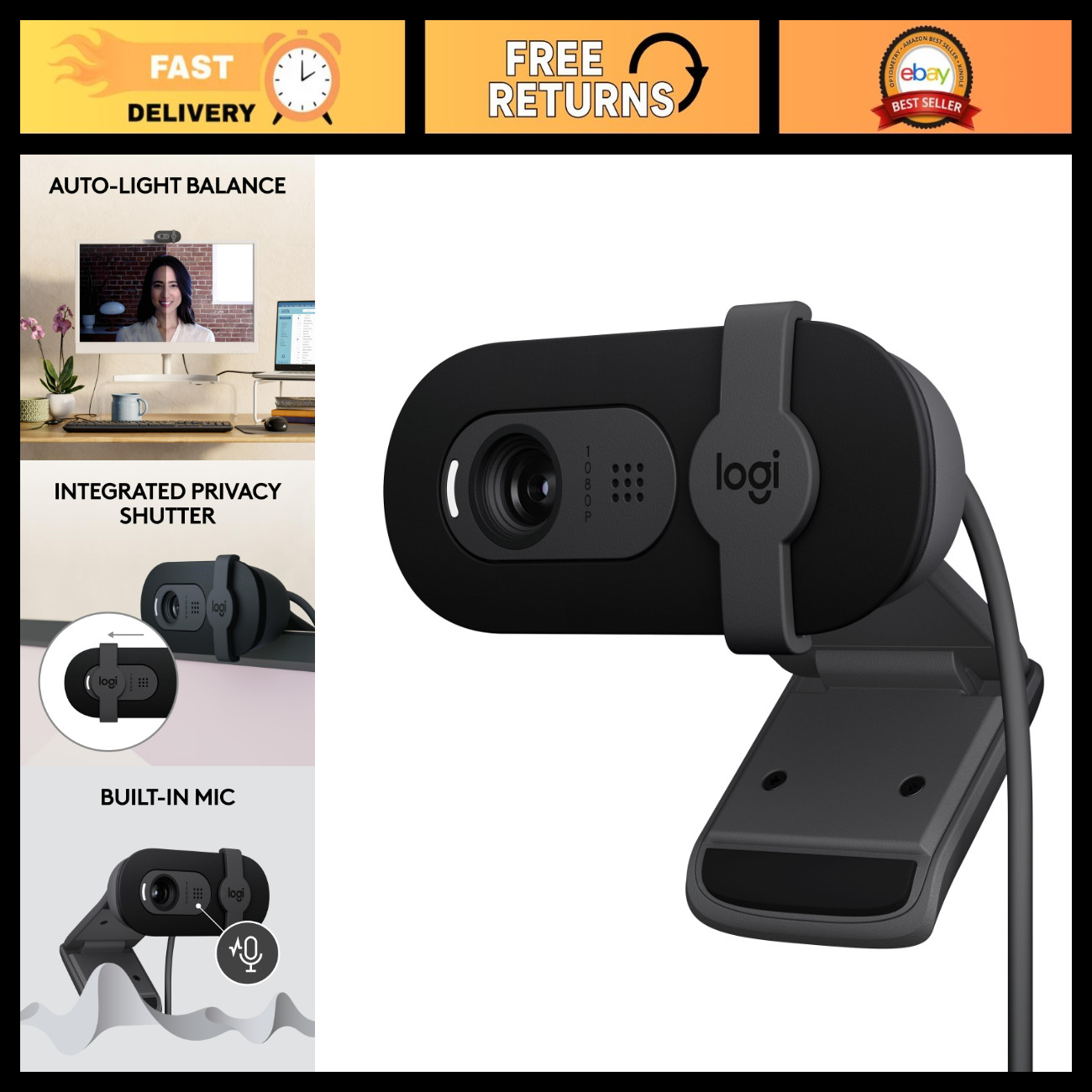 Full HD 1080p Webcam for Streaming & Video Calls - High-Quality, Low Light, USB