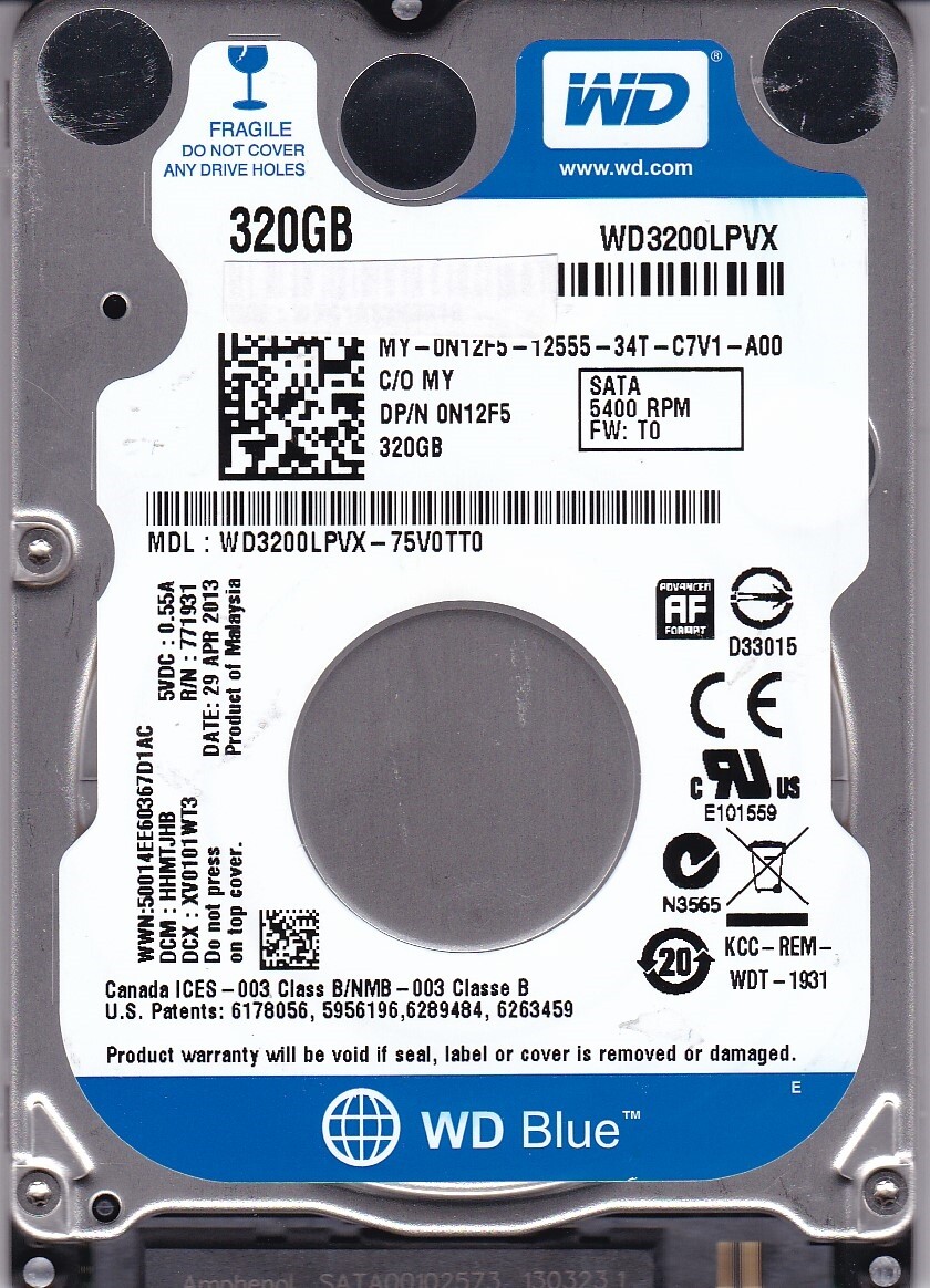 WD3200LPVX-75V0TT0 dcm: ..TJ.. 320GB Malaysia 2013 SATA 2.5" Western Digital