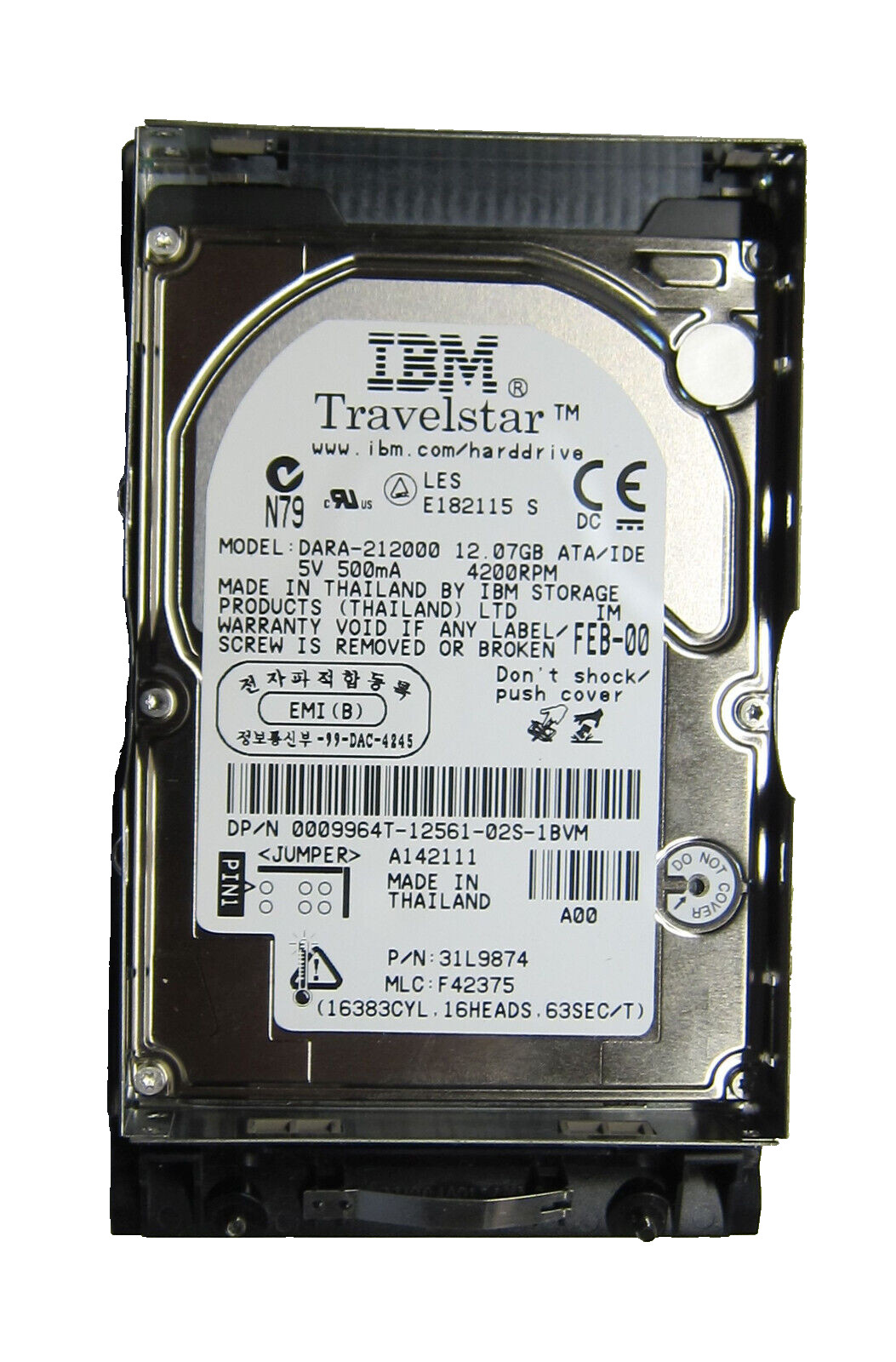 Genuine 12GB IBM DARA-212000 2.5" HDD w/ Caddy for Dell Inspiron 7500 PPI Laptop