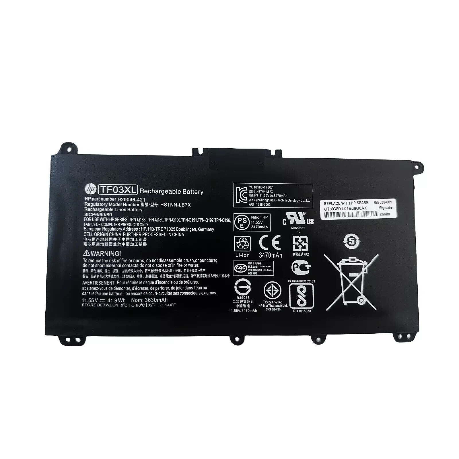 Original TF03XL Battery For HP Pavilion 15-CC 15-CD 17-AR HSTNN-LB7L 920070-855