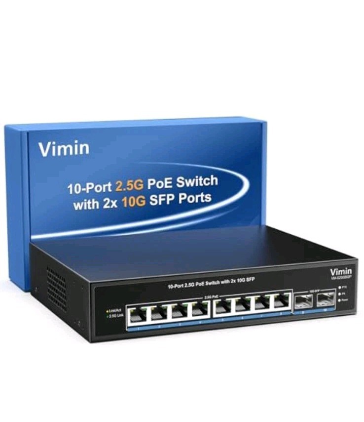 8 Port 2.5G PoE Ethernet Switch Unmanaged, 10x 2.5G Base-T PoE Switch, 2X 10G