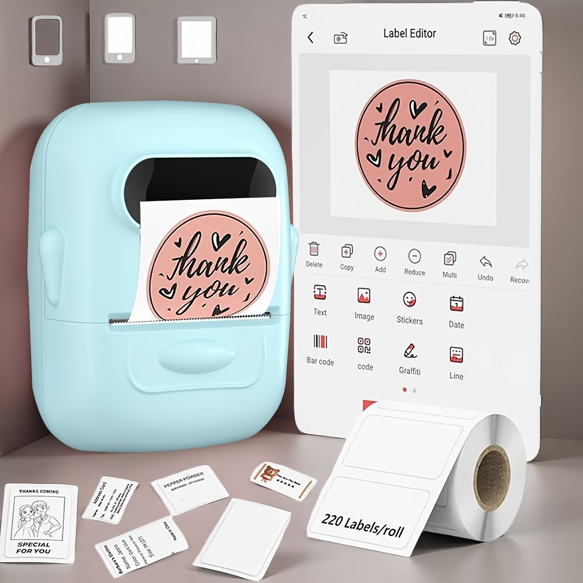 Wireless Thermal Label Maker No Ink Portable Sticker Printer for Home School Off