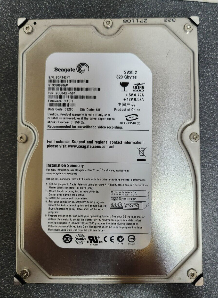 Seagate SV35.2 ST3320620AV 320GB 7.2K IDE PATA 3.5" Hard Disk Drive