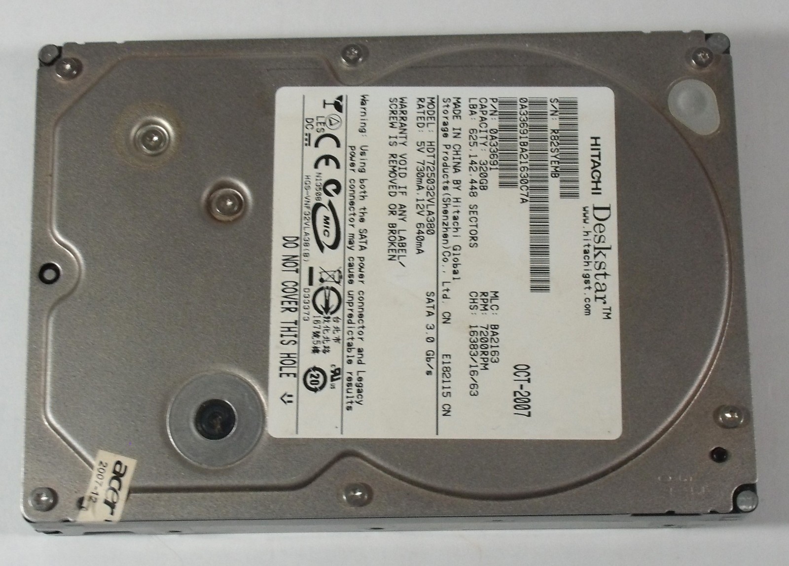 Hitachi Deskstar7200rpm 320GB SATA Hard Drive HDT725032VLA380