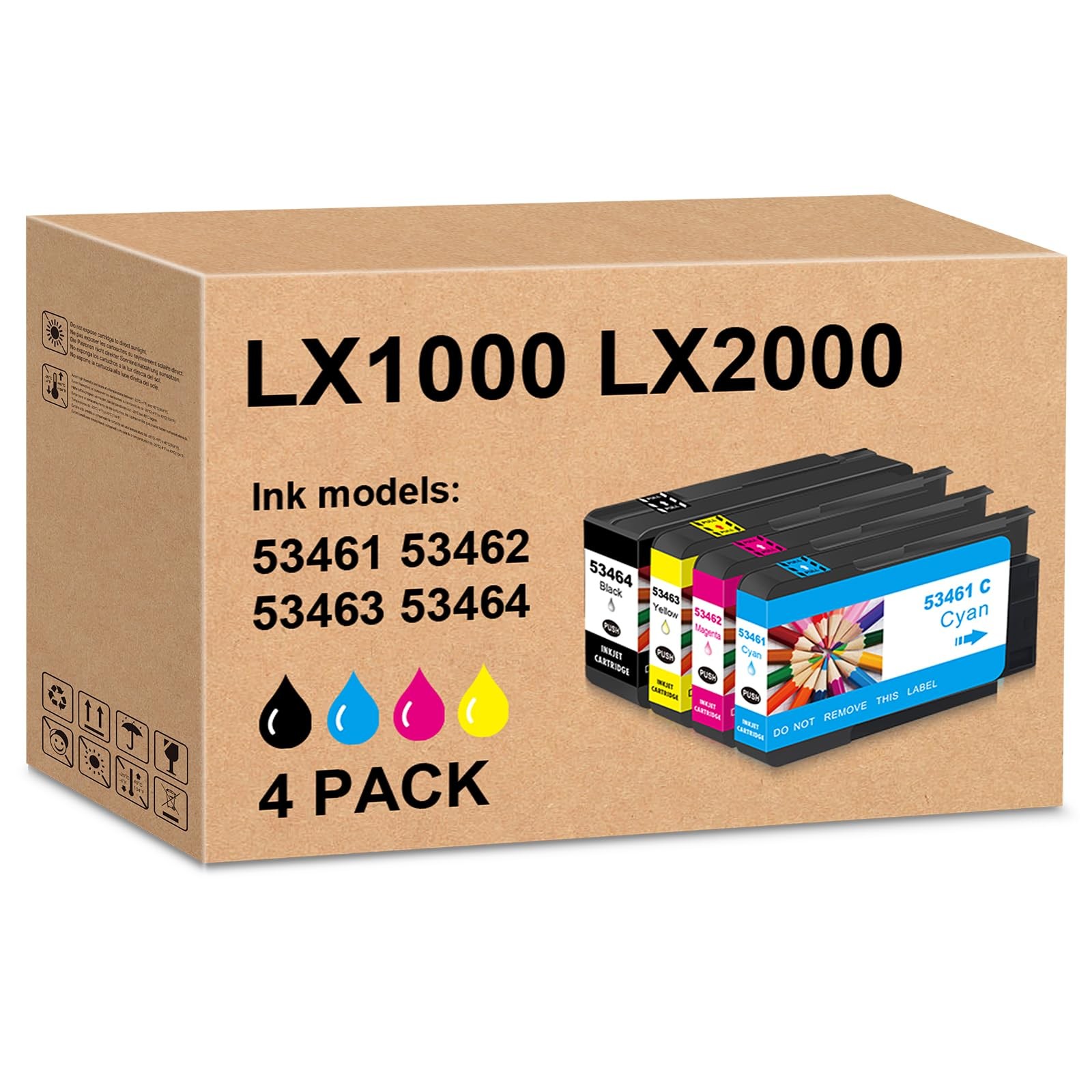 Ink Cartridge Replacement 53465 for 53461 53462 53463 53464 LX1000 LX2000 4 Pack