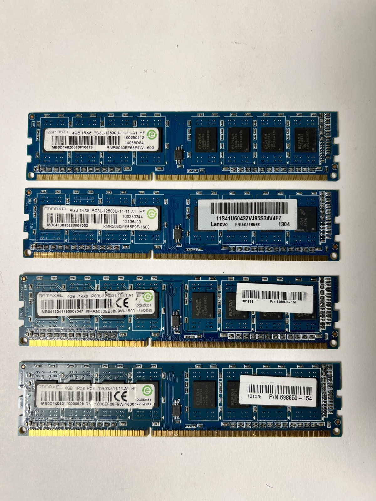 Ramaxel 16GB (4x4GB) DDR3 RAM PC3L-12800U 1600MHz Unbuffered RMR5030ME68F9F-1600