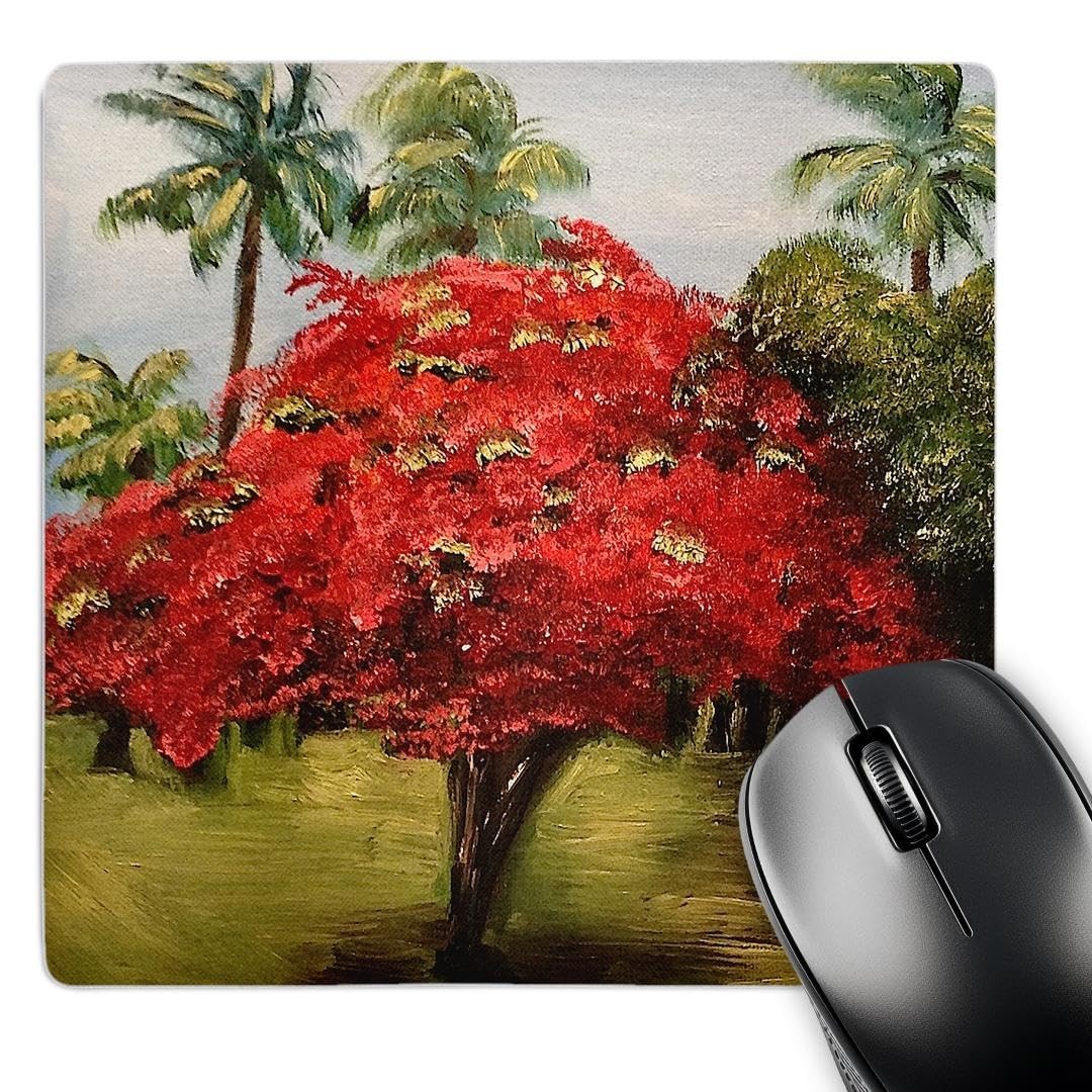 3dRose, Photo of a Flamboyant Tree with Palms in Puerto 8" x 8", Multicolor 