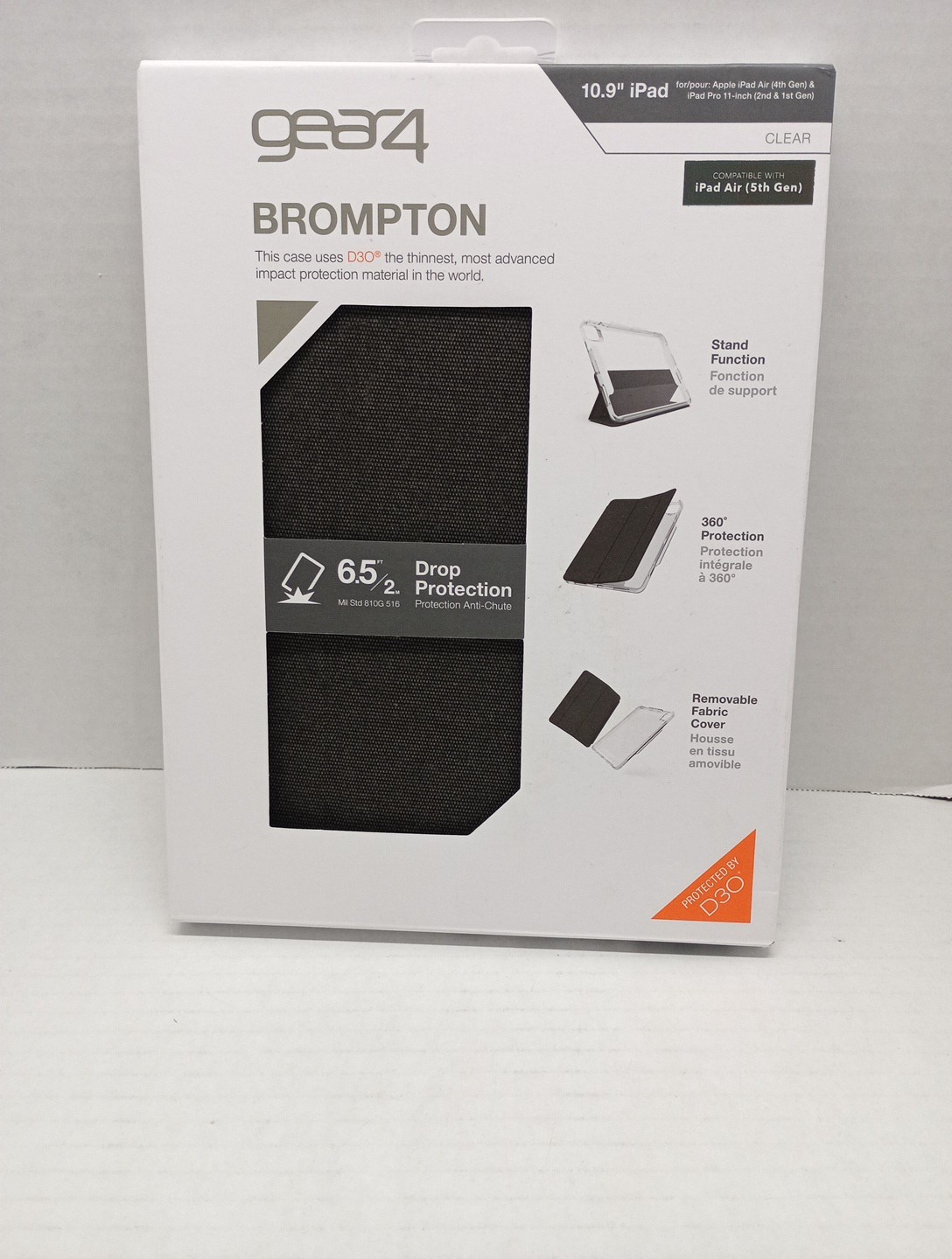 Gear4 Brompton Case 10.9" for iPad 11" D3O Drop Protection, Stand, Folio Clear