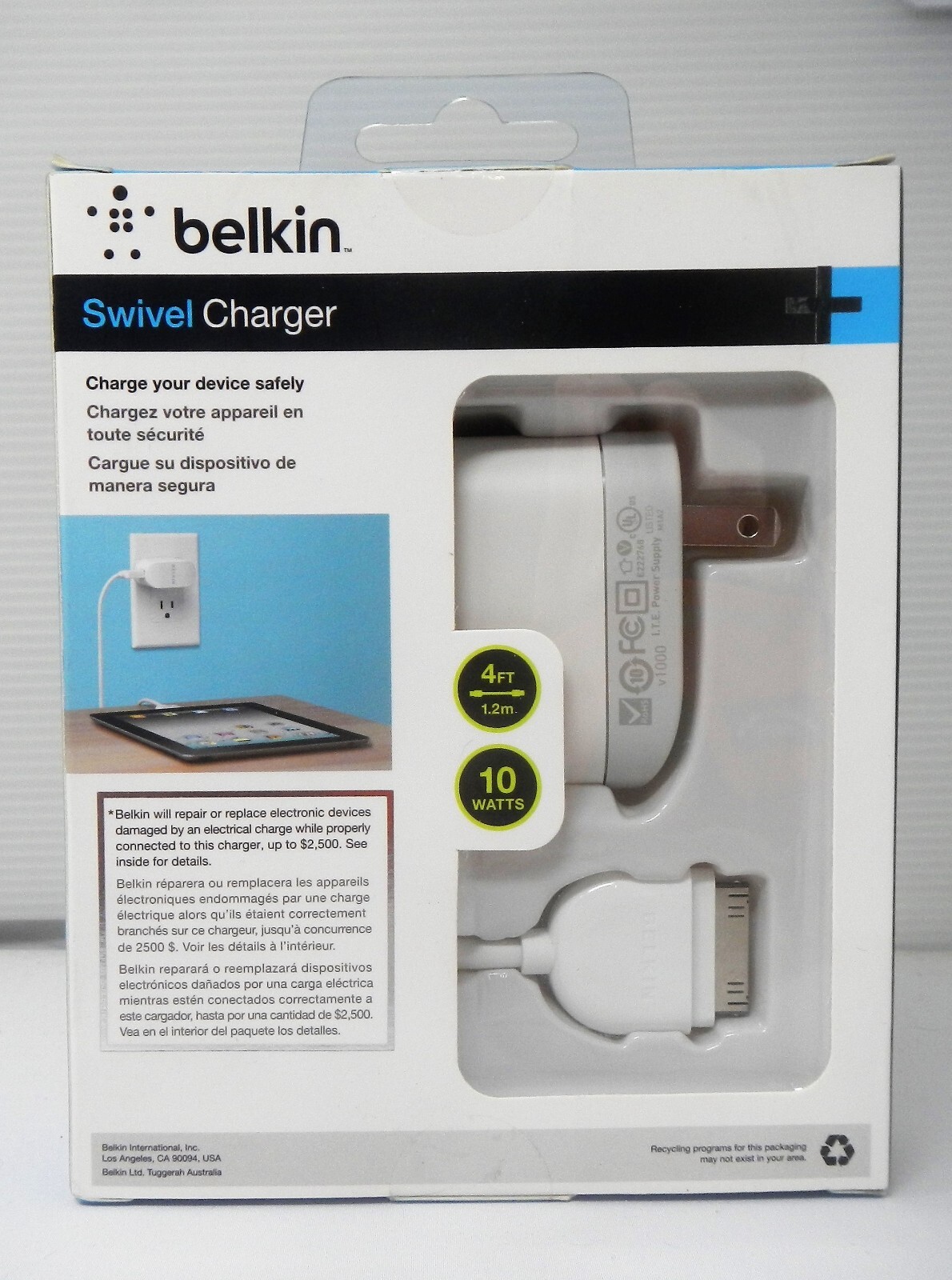 Belkin F8Z630tt04 Swivel 4ft ChargeSync Cable Charger iPod iPad iPhone