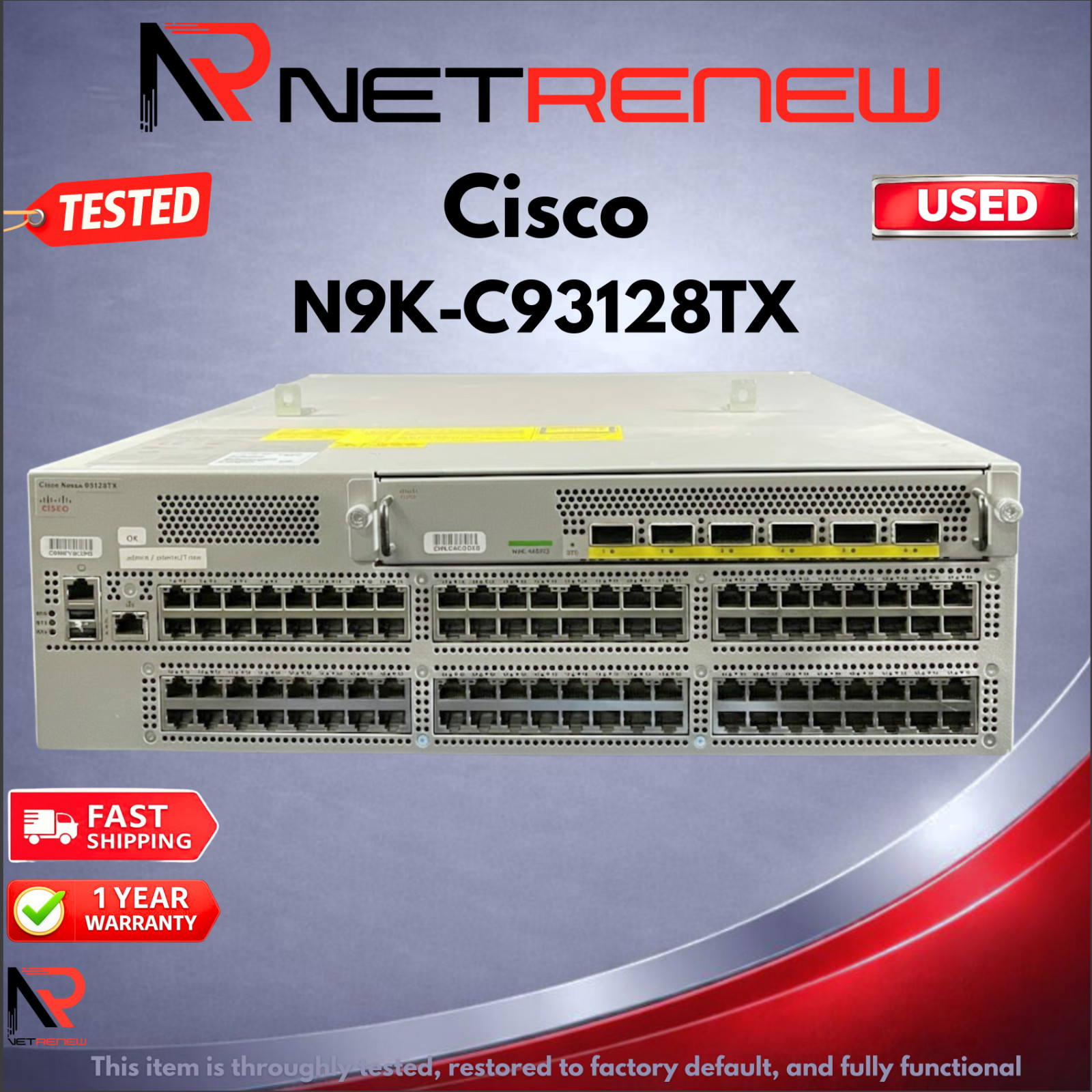 Cisco Nexus N9K-C93128TX 9300 96 Port 1/10G-T Copper 40QSFP  w/N9K-M6PQ