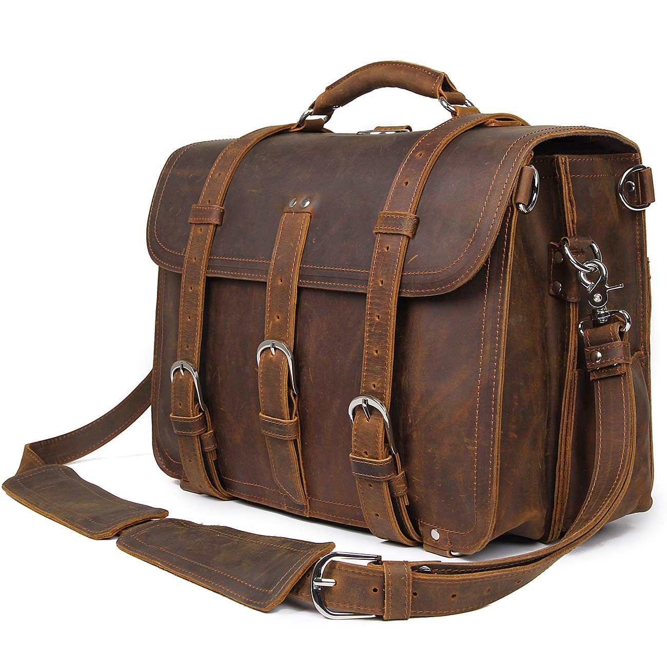 Leather Briefcase 16 Inch Laptop Messenger Bag for Men