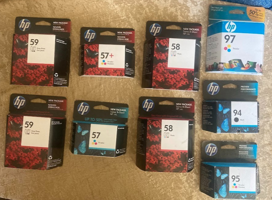 HP Ink Cartridges Lot of 10 Factory Sealed 57 57+ 58 59 94 95 97 Vivera Vintage