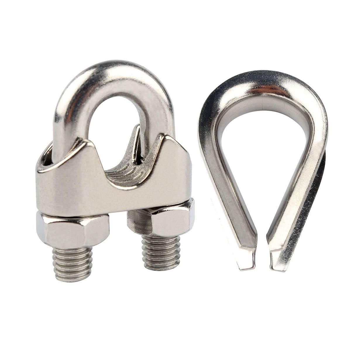 10 PCS 1/8 Inch Wire Rope Clamps Thimble M3 304 Stainless Steel Cable Kit