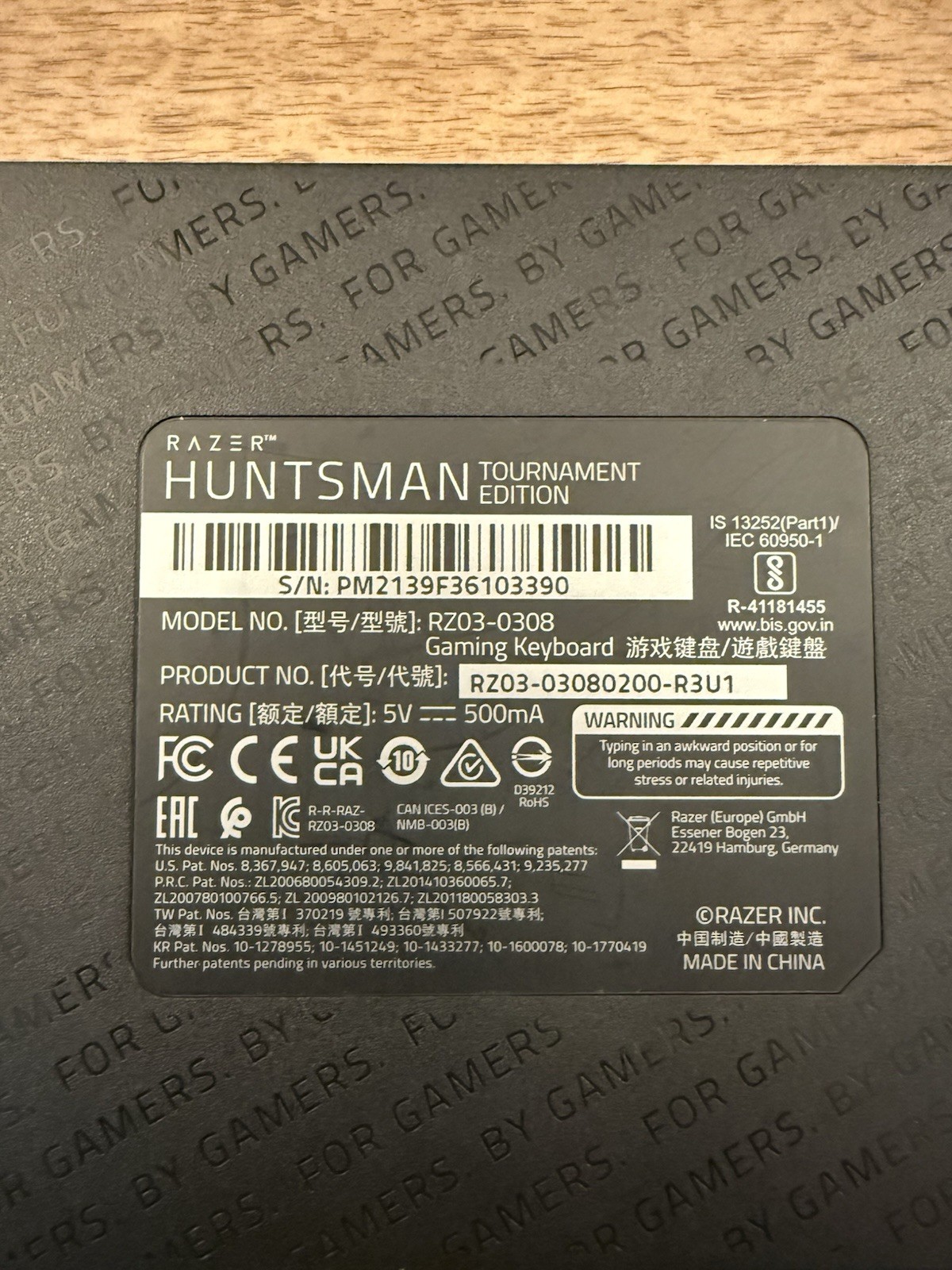 Razer Huntsman Tournament Edition RZ03-0308 Black RGB Optical Gaming Keyboard
