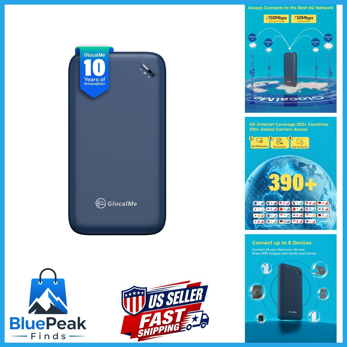 GlocalMe UPP Blue 4G Portable WiFi Hotspot 200+ Countries