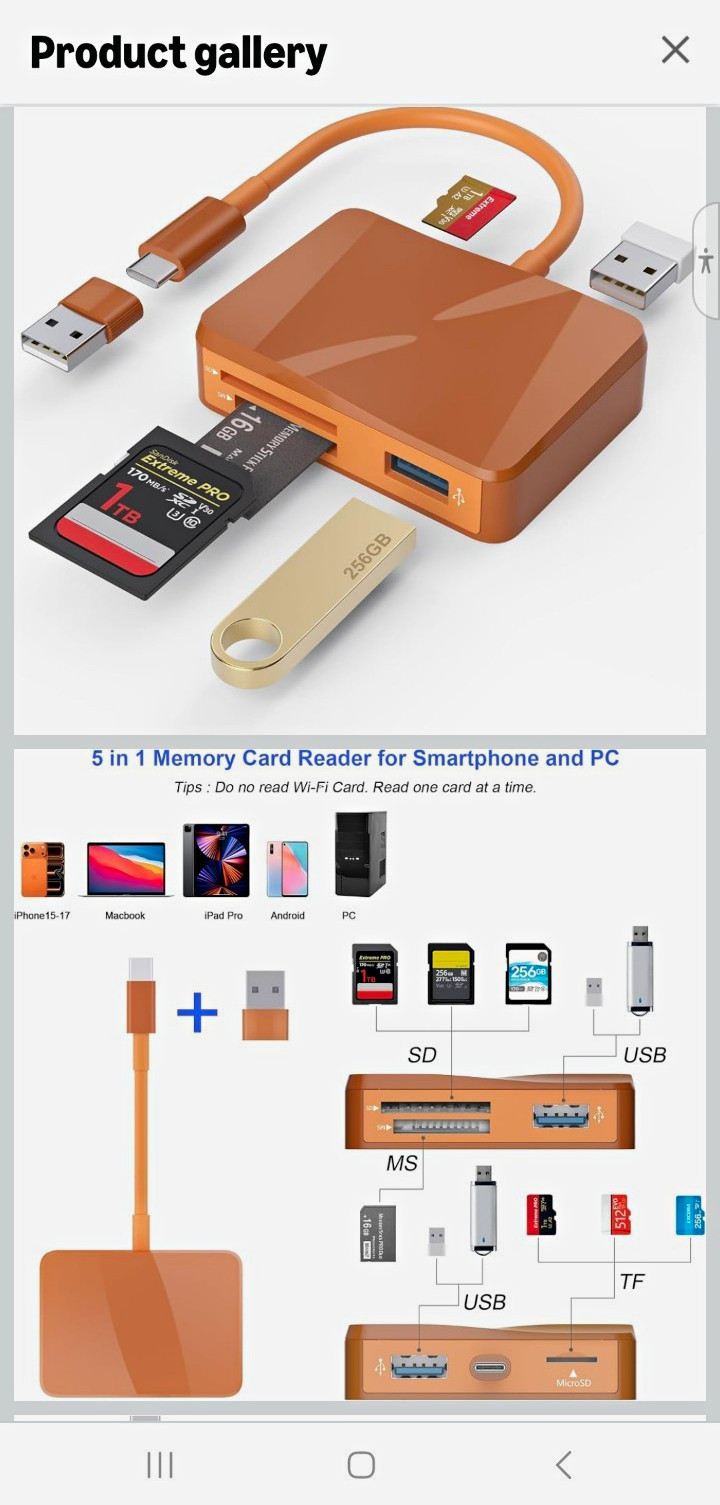 5-in-1 USB & USB-C Memory Card Reader for SD MicroSD Memory Stick Universal