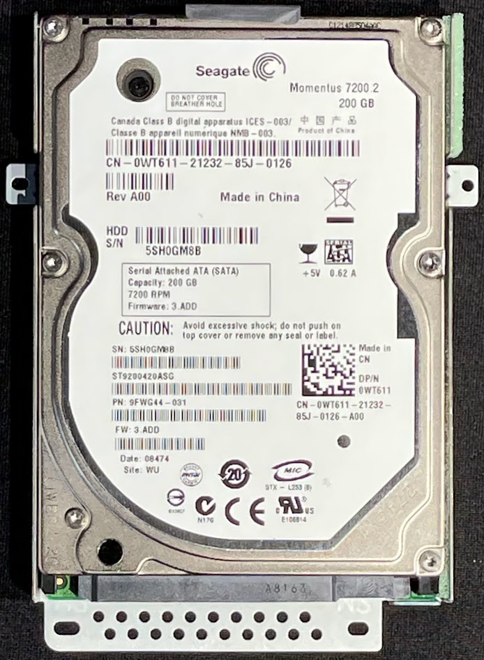 Seagate Momentus 200GB 7200RPM 2.5" SATA HDD / ST9200420ASG / WT611 / F453F