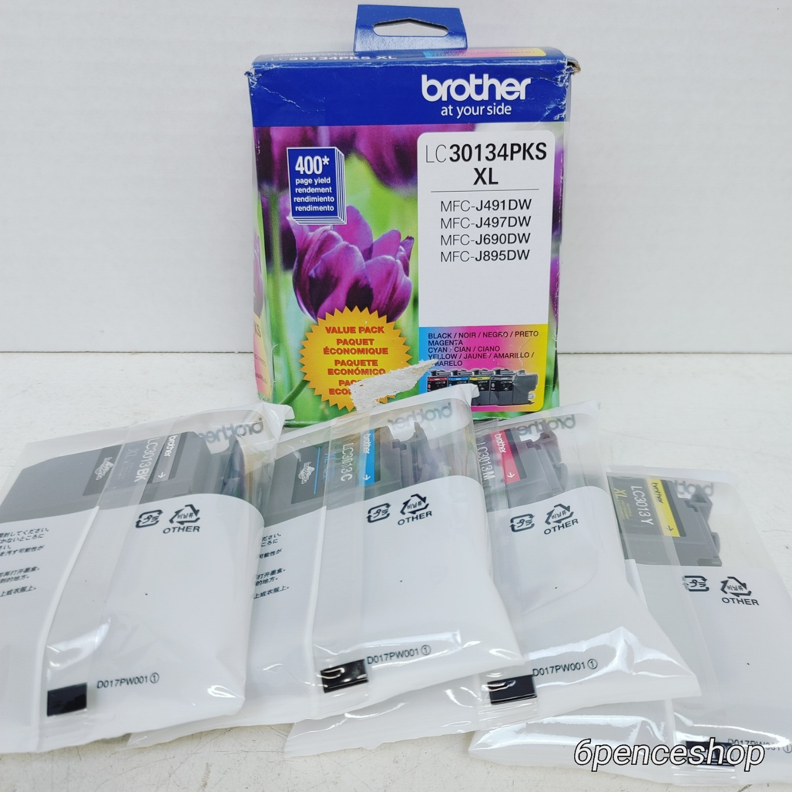 Sealed in OB-Brother LC30134PKS XL Blk/C/M/Y Ink Cartridge Exp 07/2028