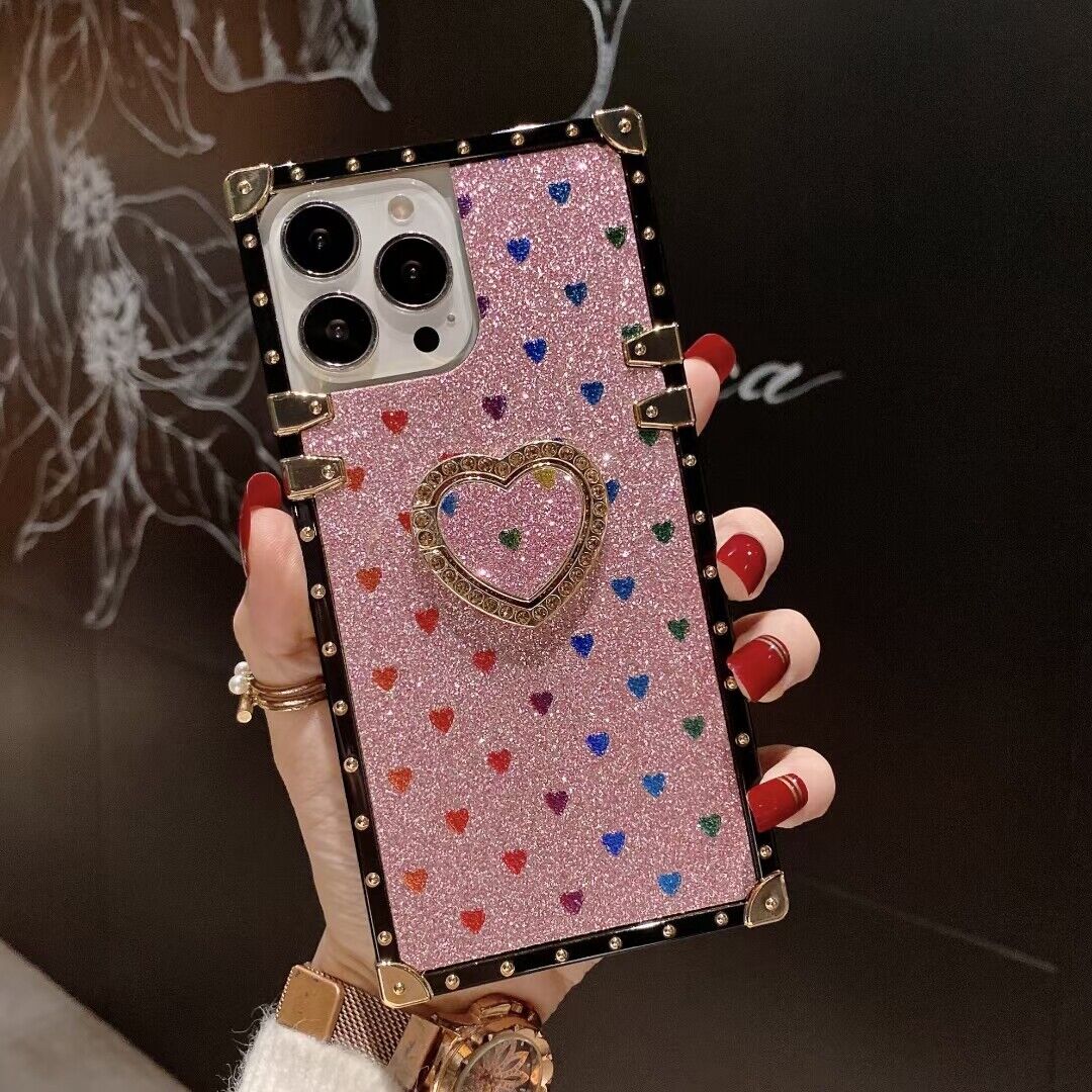 Square Glitter Love Ring Back Case For A30 A52 A51 5G A12 A72 A71 A70 Note 20 5G