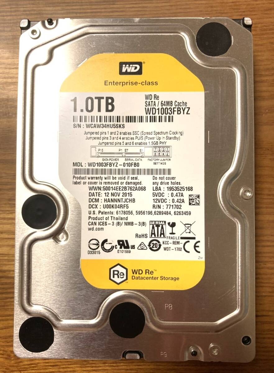 [Excellent condition] Western Digital WD Re series WD1003FBYZ HDD 1TB (Enterpris