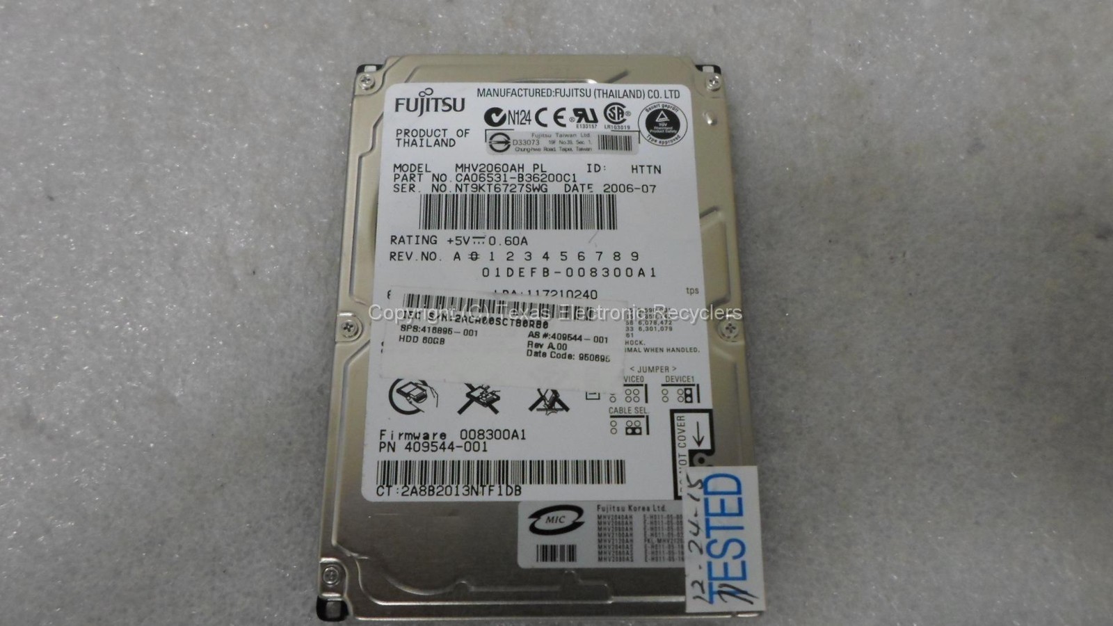 Fujitsu HP MHV2060AH PL CA06531-B36200C1 416895-001 409544-001 60GB 5400 RPM IDE