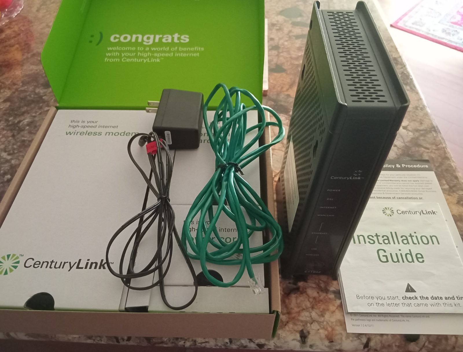 CenturyLink ZyXEL C1100Z DSL Modem Router Combo 802.11n Wi-Fi 4 LAN Ports