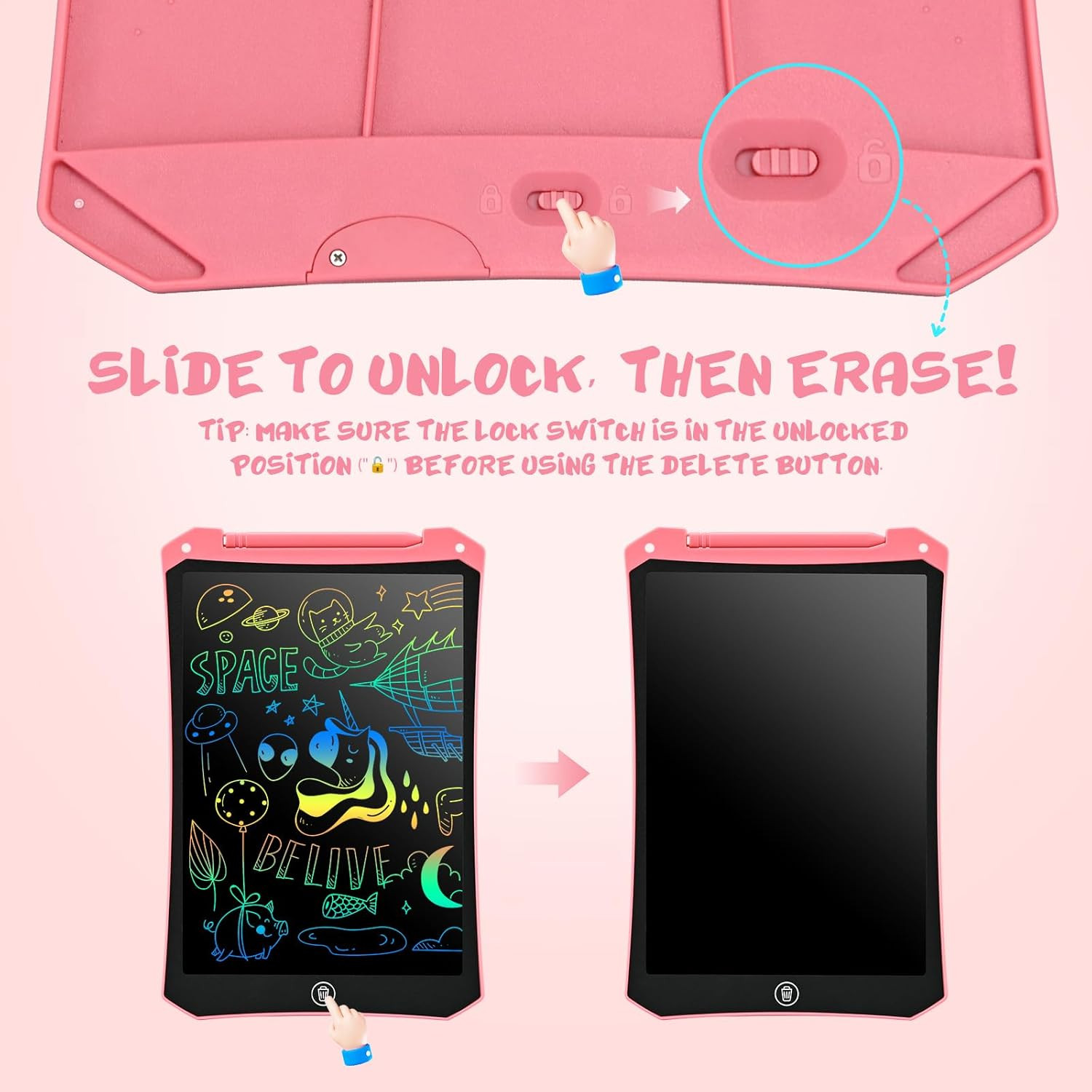 Kids LCD Writing Tablet, Mess Free Coloring Books, Travel Toys