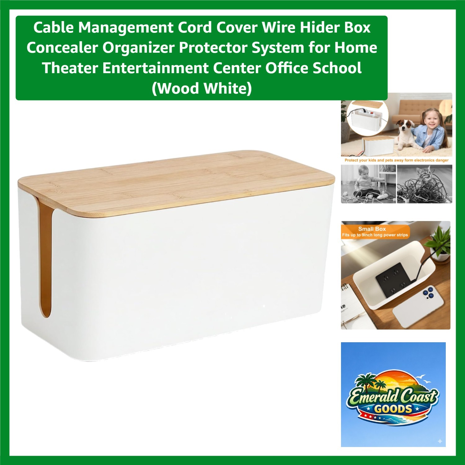 Elegant Cable Management Hider Box - Stylish Wood White Organizer System