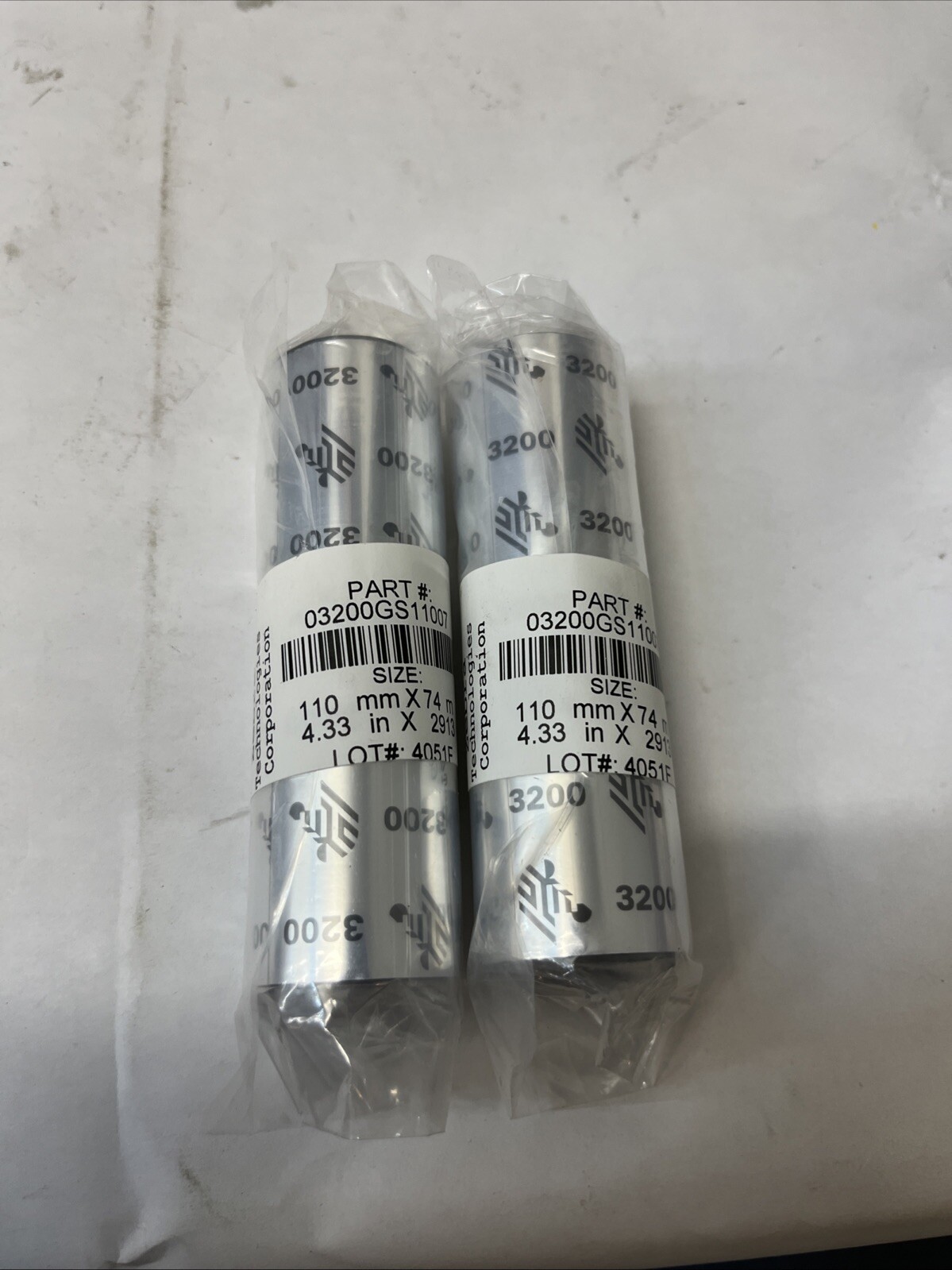 Lot of 2 Zebra Thermal Transfer Ribbon 3200 Wax Resin 03200GS11007 4.33x2913"