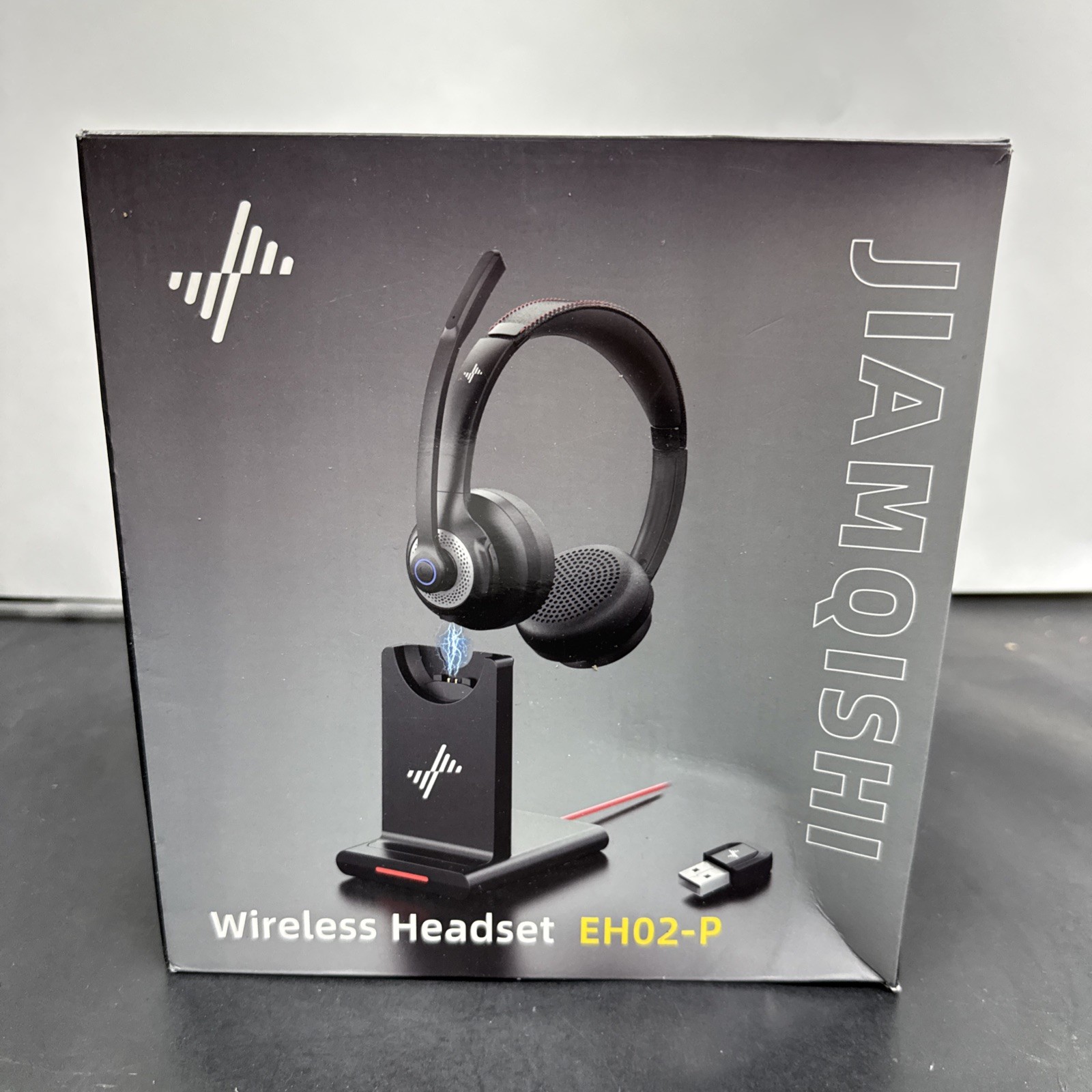 JIAMQISHI EH06-P Wireless Bluetooth Single Ear Headset USB Dongle Base Black