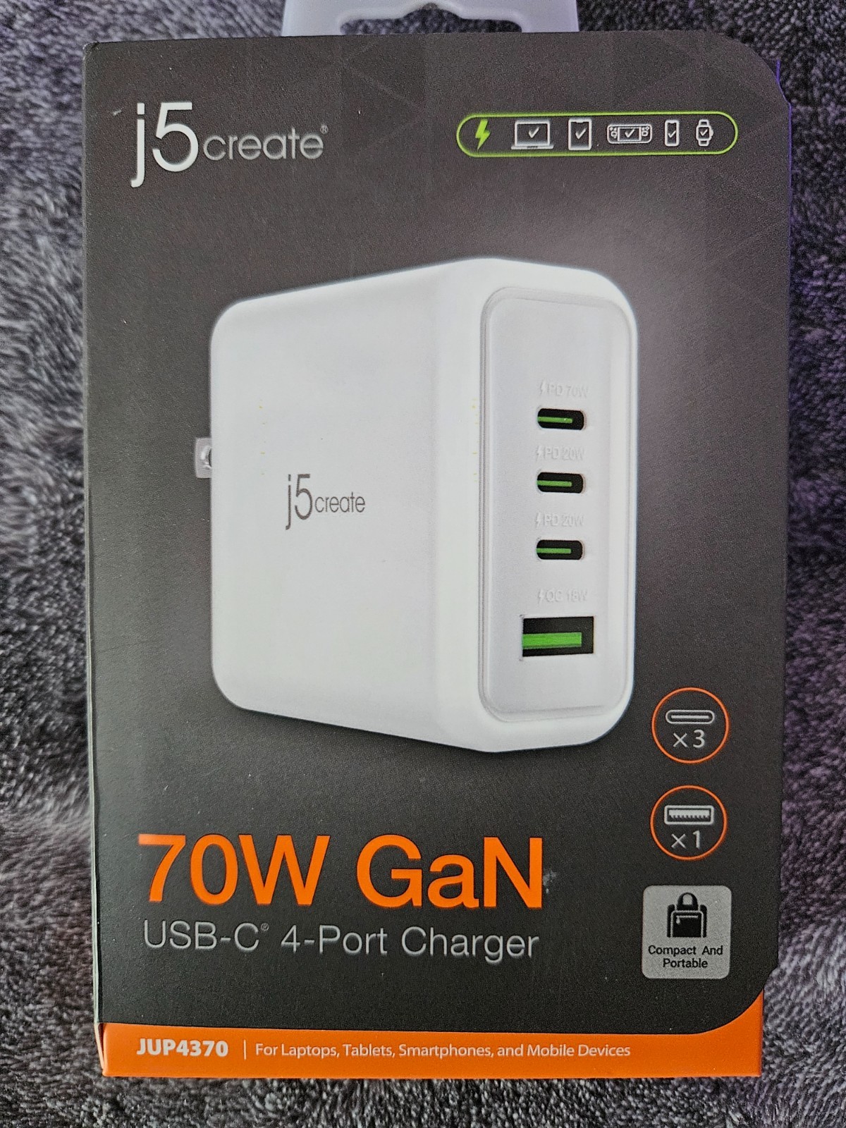 j5 Create 70w GaN USB-C 4-Port Charger-JUP3470-BRAND NEW SEALED