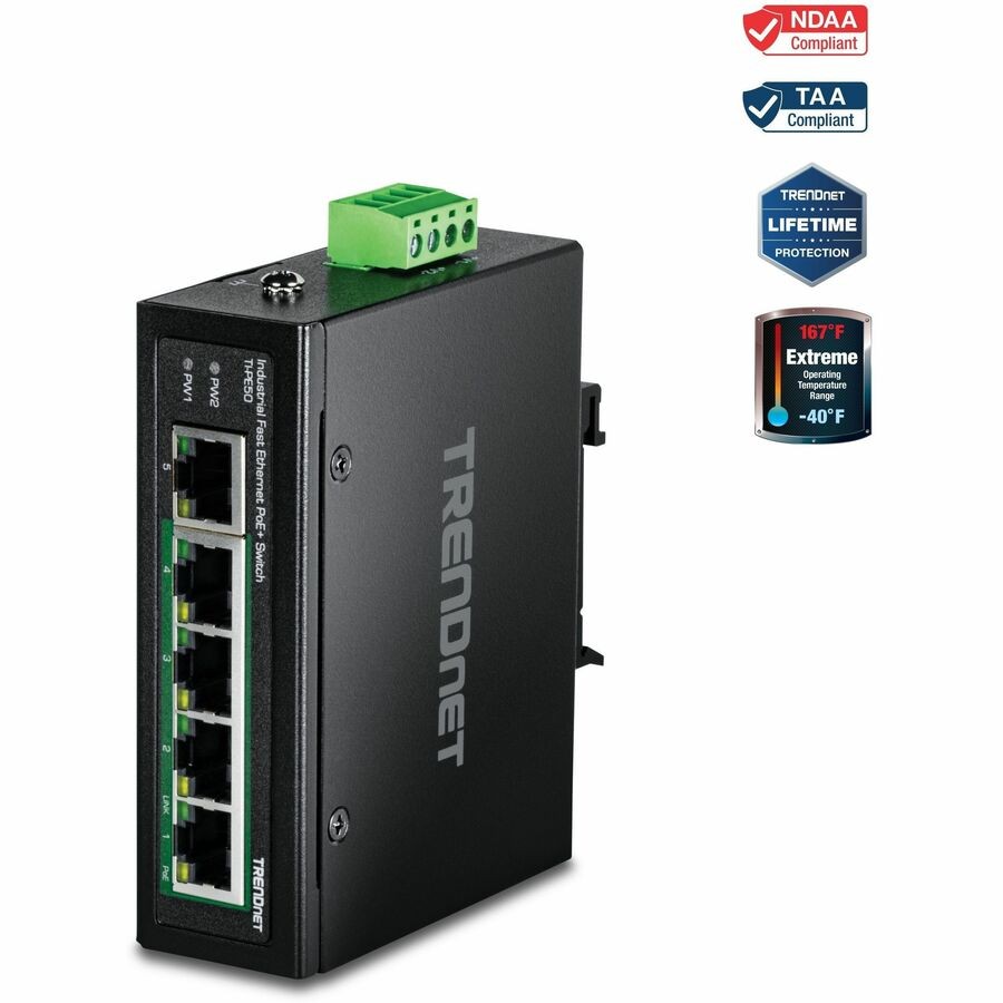 TRENDnet 5-Port Industrial Fast Ethernet DIN-Rail Switch TIPE50