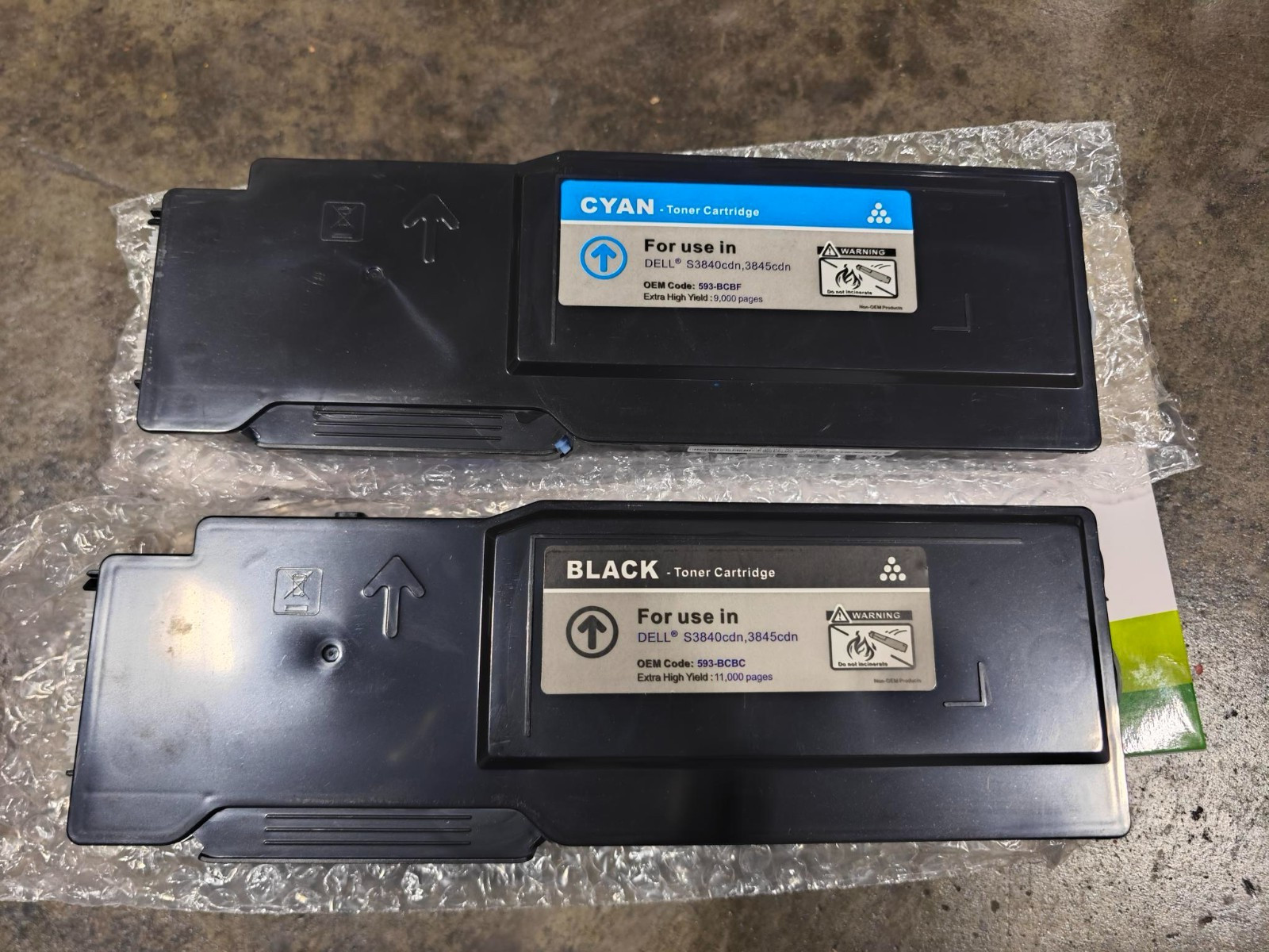 Black 593-BCBC and Cyan 593-BCBF Toner Cartridges for Dell S3840CDN , S3845CDN