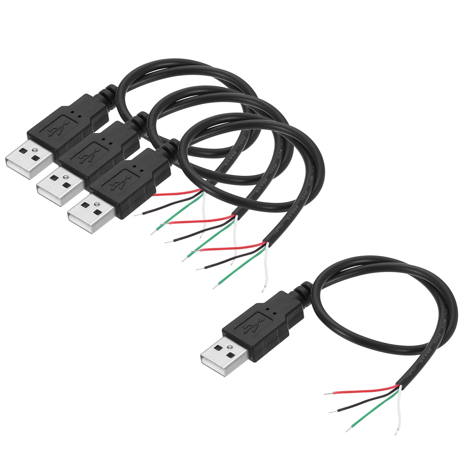 Micro USB Male to 4Pin Bare Wire 28AWG 12", 4Pcs Open End Pigtail Power Cable