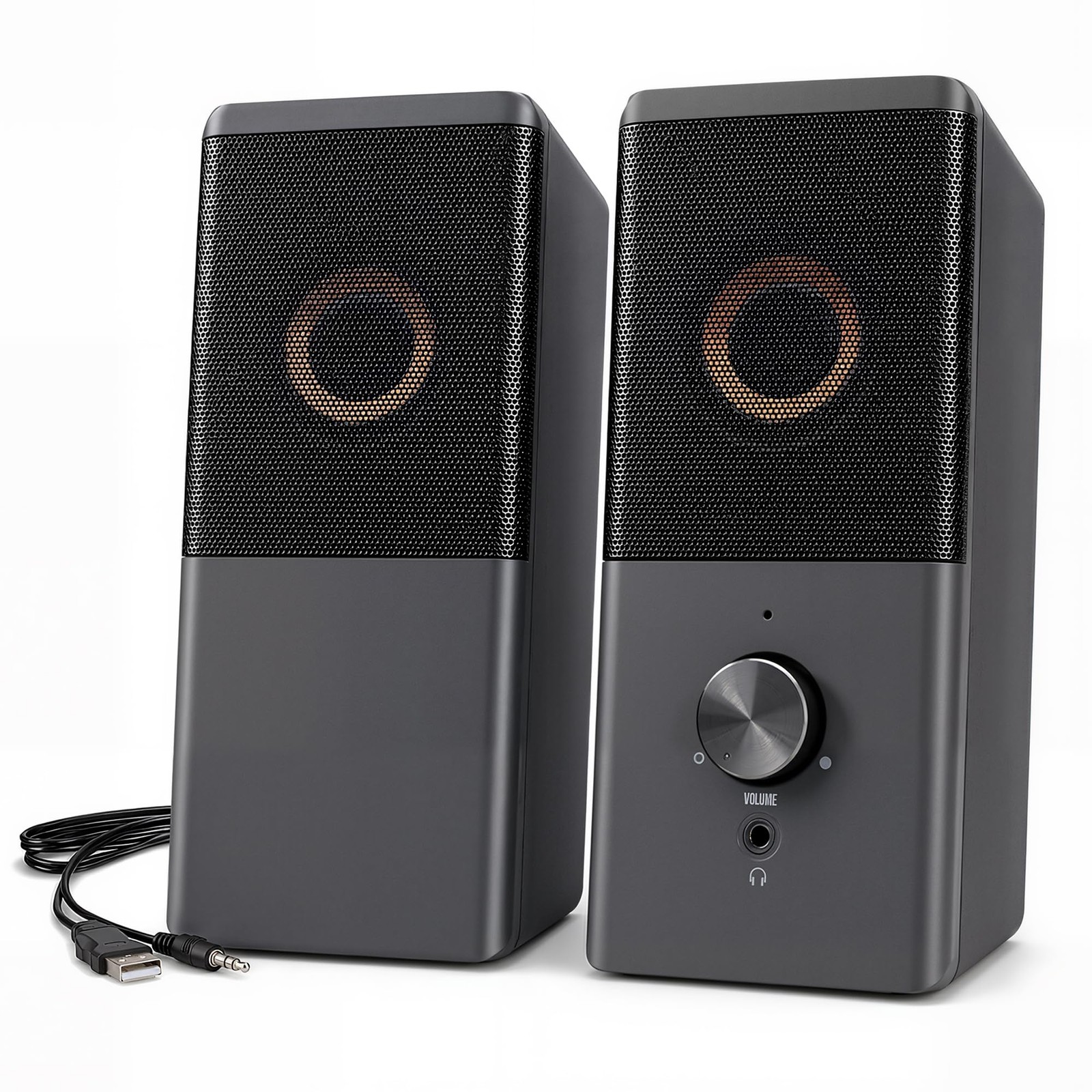 Computer Speakers for Desktop PC with Volume Control & Headphone Jack
